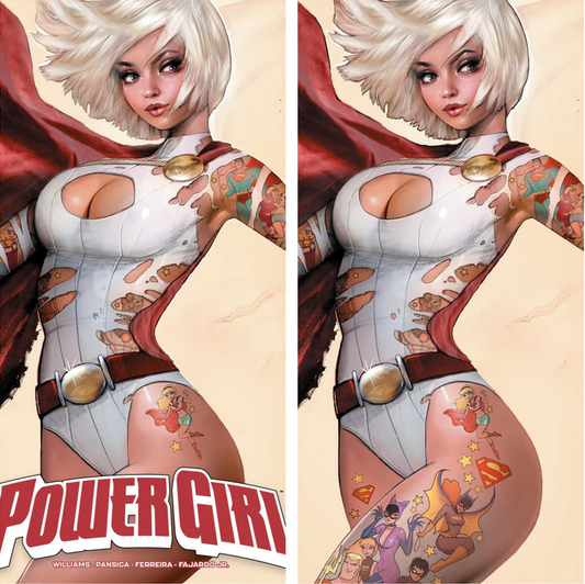 POWER GIRL #1 NATHAN SZERDY TATTOO TRADE AND VIRGIN SET